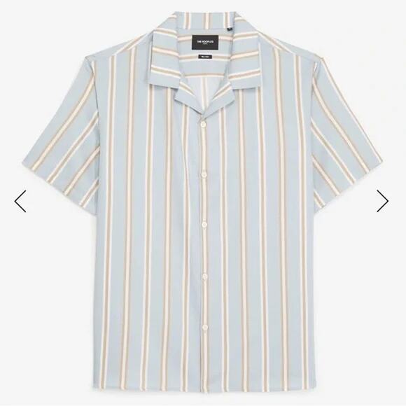 The Kooples Blue striped Hawaiian Collar Short Sleeve Button Down size Large - Picture 1 of 8